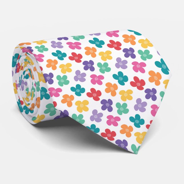 Gravata Padrão de Flores Arco-Íris (Rolled)