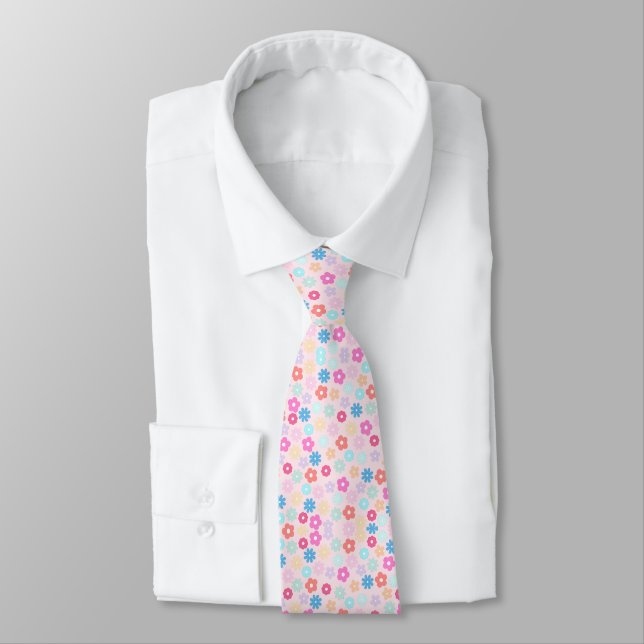 Gravata Padrão de Flores Boho Rosa Margarida (Amarrado)