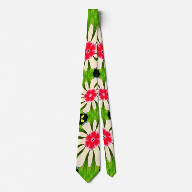 Gravata Padrão de Flores Cor-de-Rosa e Branco (Frente)