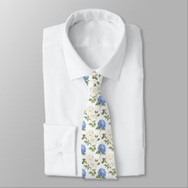 Gravata Padrão de Flores de Hidrangea Azul Elegante 
