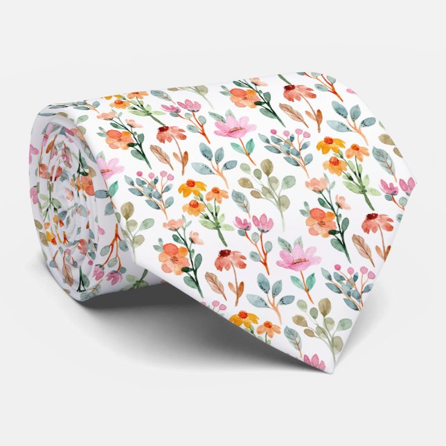 Gravata Padrão de Flores em Aquarela (Rolled)