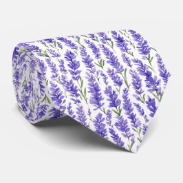 Gravata Padrão de Flores Lavanda em Aquarela