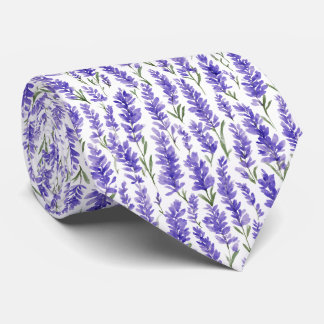 Gravata Padrão de Flores Lavanda em Aquarela