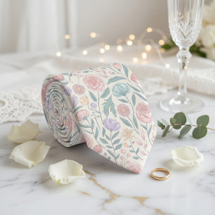 Gravata Padrão de Flores Pastel Suave