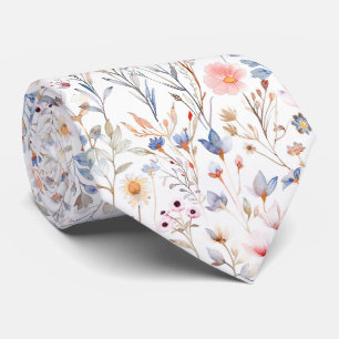 Gravata Padrão de Flores Silvestres em Aquarela