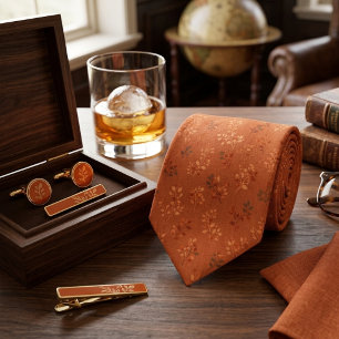 Gravata Padrão de Folha Laranja Rústica Quente