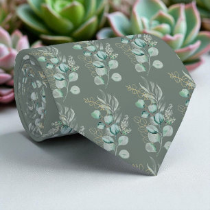 Gravata Padrão de folhagem de eucalipto verde sage em aqua