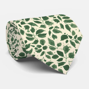 Gravata Padrão de Folhagem de Folhas Botânicas em Verde Sa