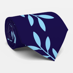Gravata Padrão de Folhas Botânicas Azul Marinho e Azul Cla