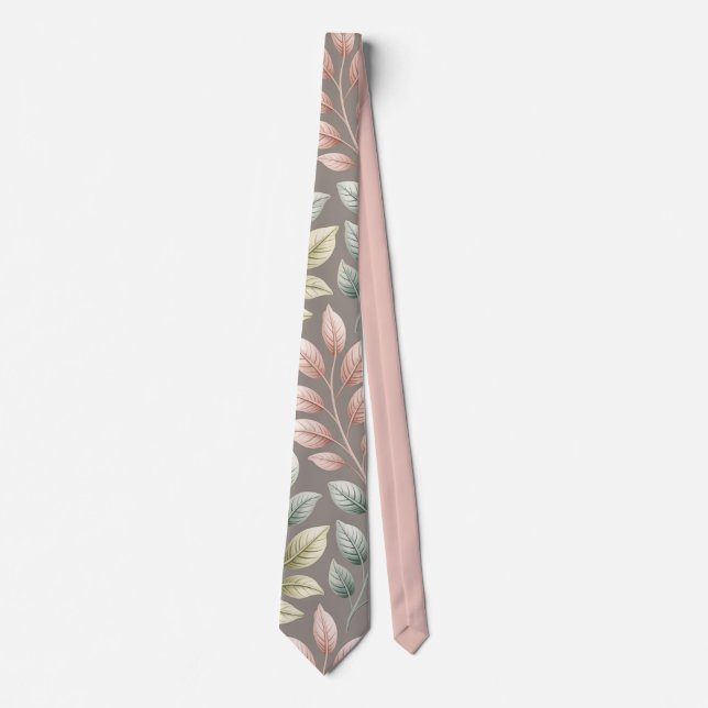 Gravata Padrão de Folhas Botânicas Elegantes Rosa e Salgue (Frente)