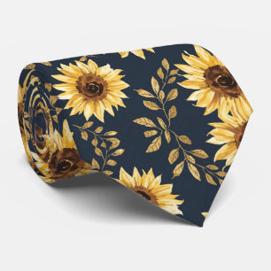 Gravata Padrão de folhas de girassóis dourado amarelo enso