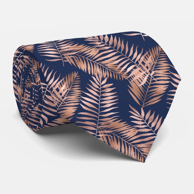 Gravata Padrão de Folhas de Palmeira Tropicais Rosa Dourad (Rolled)