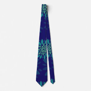 Gravata Padrão de Folhas Florais Azul Naval e Verde Modern