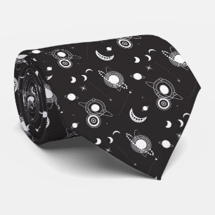 Gravata Padrão de galáxia lua sol celestial preto branco