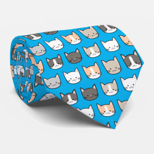 Gravata Padrão de Gatinho Fofo em Azul