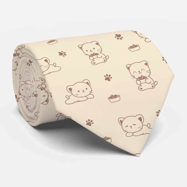 Gravata Padrão de Gato Bege Fofo (1) (Rolled)