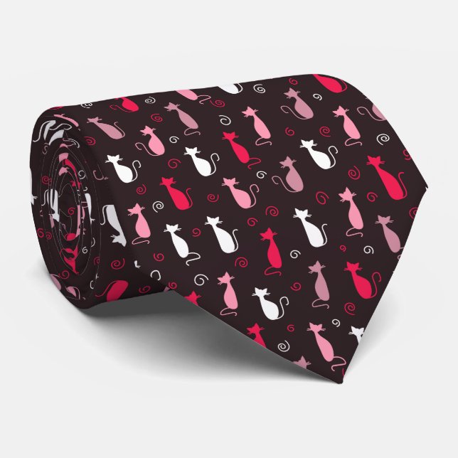 Gravata Padrão de gato fofo rosa (Rolled)