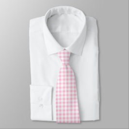 Gravata Padrão de Gingham Branco e Rosa Elegante
