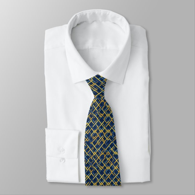 Gravata Padrão de grade azul e amarelo  (Amarrado)