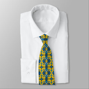 Gravata padrão de grade azul e amarelo
