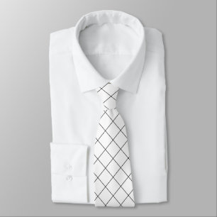 Gravata Padrão de Grade de Xadrez Preto e Branco Minimalis
