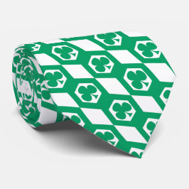 Gravata Padrão de Hexágono Branco Verde Trevo