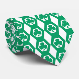Gravata Padrão de Hexágono Branco Verde Trevo