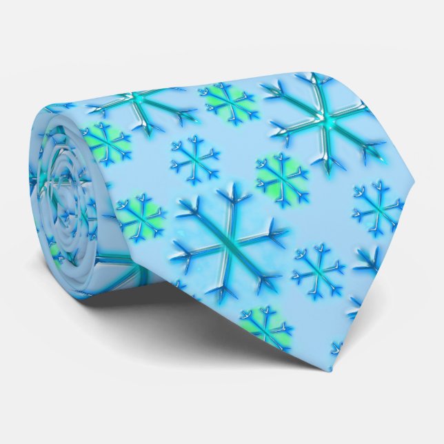 Gravata Padrão de Hexágono do Floco de Neve Azul e Branco (Rolled)