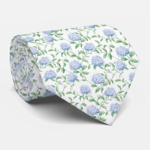 Gravata Padrão de Hortênsia Azul Floral Botânico Aquarela