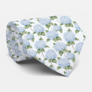 Gravata Padrão de Hortênsia Azul Floral Botânico Aquarela