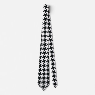 Gravata Padrão de Houndstooth Preto Branco