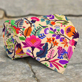 Gravata Padrão de Impressão de Ilustração Floral Colorida