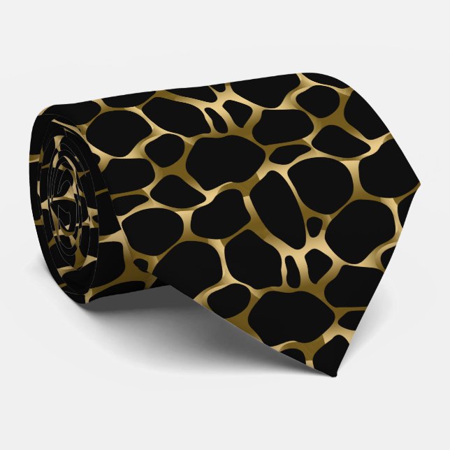 Gravata Padrão De Impressão De Leopardo Preto E Dourado (Rolled)