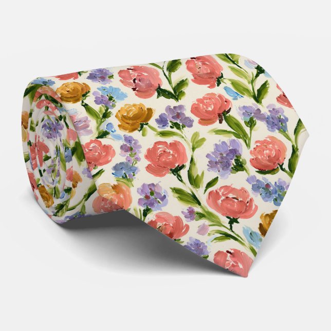 Gravata Padrão de Jardim Floral Impressionista (Rolled)