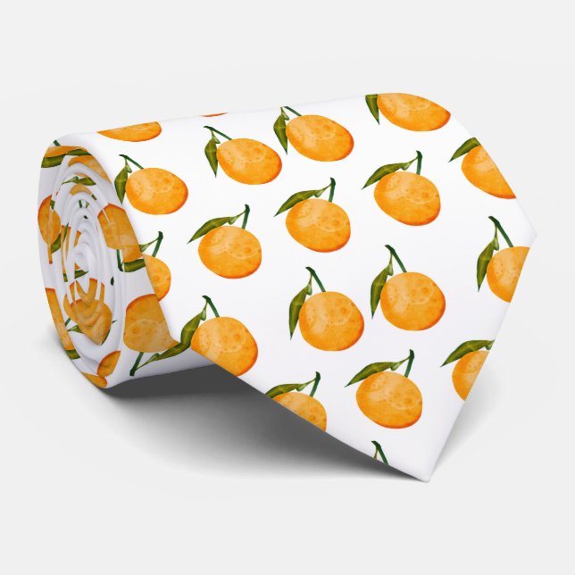 Gravata Padrão de Laranja Aquarela (Rolled)