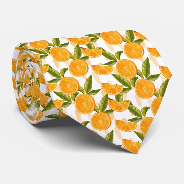 Gravata Padrão de Laranja em Aquarela (Rolled)