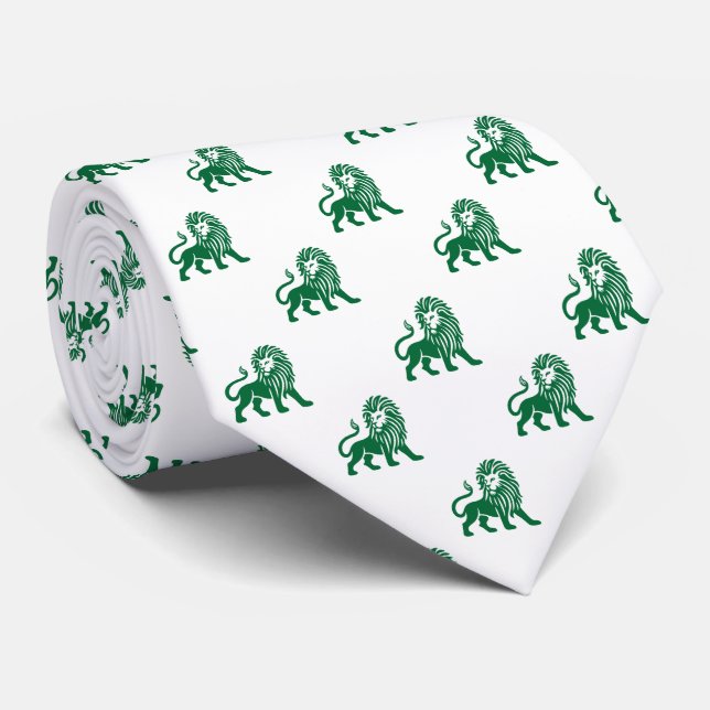 Gravata Padrão de Leão - Floresta Verde em Branco (Rolled)