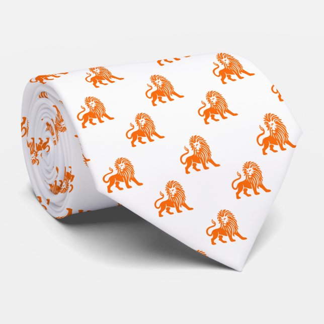 Gravata Padrão de Leão - Laranja em Branco (Rolled)