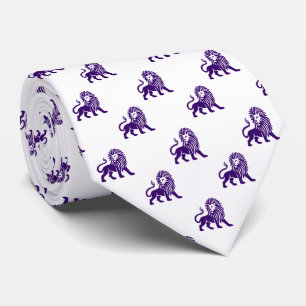 Gravata Padrão de Leão - Roxo Profundo em Branco