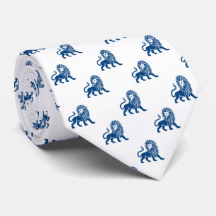 Gravata Padrão de Leão - Shibori Azul no Branco