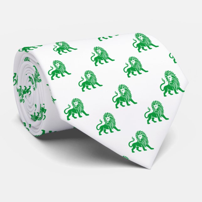 Gravata Padrão de Leão - Verde de Grama em Branco (Rolled)