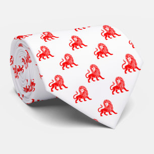 Gravata Padrão de Leão - Vermelho em Branco