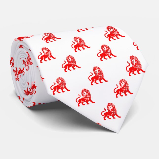 Gravata Padrão de Leão - Vermelho em Branco (Rolled)
