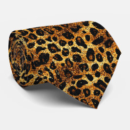 Gravata Padrão de Leopardo Luxuoso Dourado Marrom Ferrugem