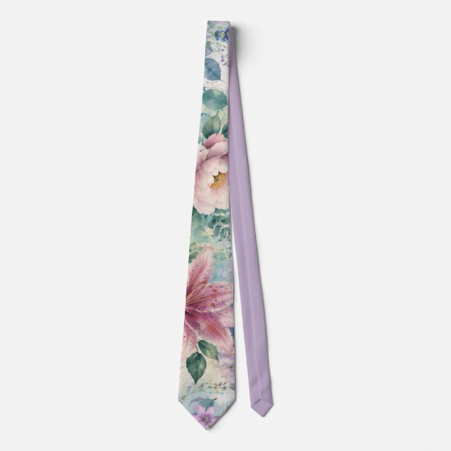Gravata Padrão de Libélula Floral em Aquarela (Frente)
