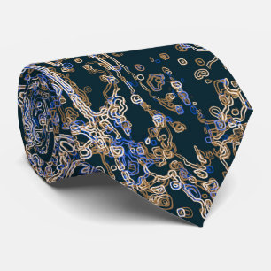 Gravata Padrão de Linha Curva Dourada e Azul