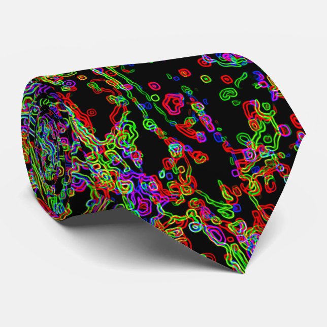 Gravata Padrão de Linha Curva Multicolorido Neon Vibrante (Rolled)