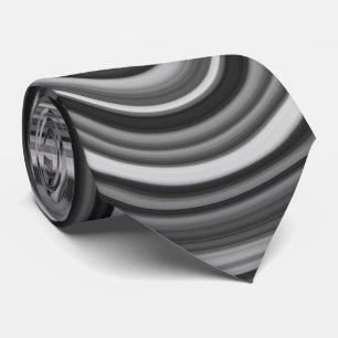 Gravata Padrão de Linha Curva Prateada Preta e Branca Muit