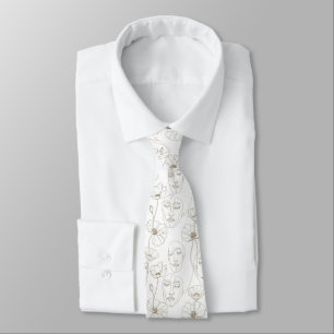 Gravata Padrão de linha de rosto floral vintage preto e br