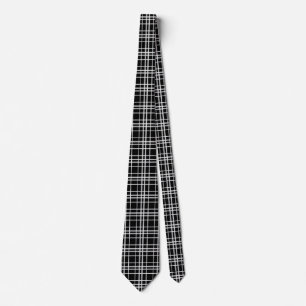 Gravata Padrão de Linhas Checkered Branco Preto